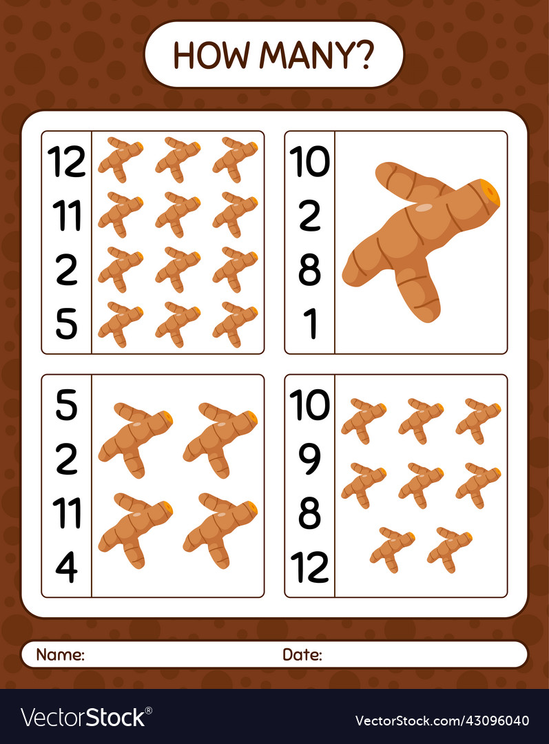How many counting game with turmeric worksheet Vector Image How many counting game with turmeric worksheet
