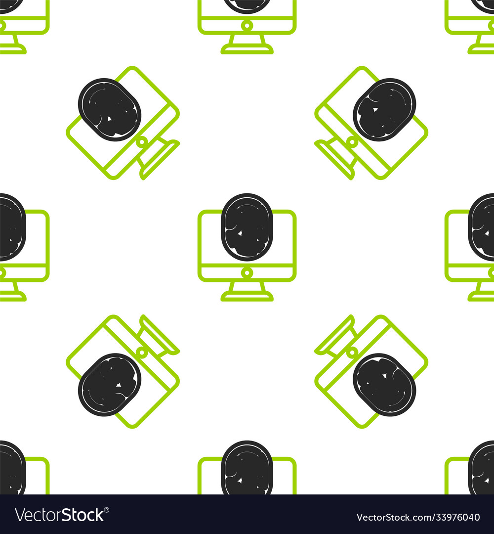 Line monitor with fingerprint icon isolated vector image Line monitor with fingerprint icon isolated