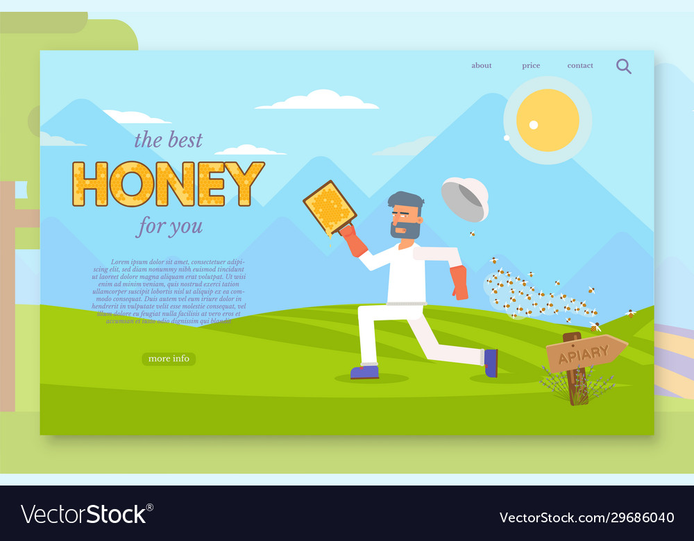 Man running away from bee swarm landing page flat Vector Image Man running away from bee swarm landing page flat