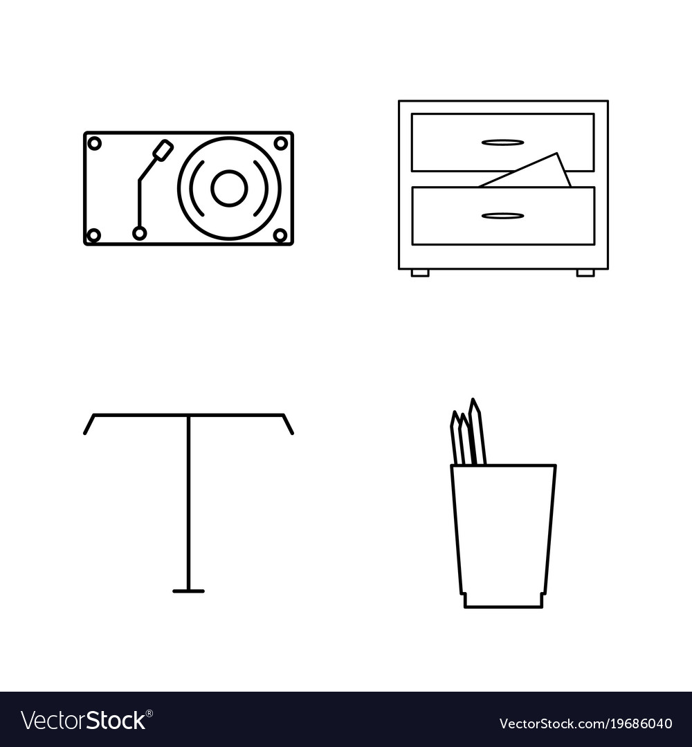 Office simple linear outline icon set