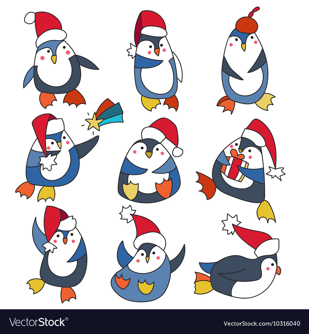 Pinguin in Weihnachten Hut Doodle