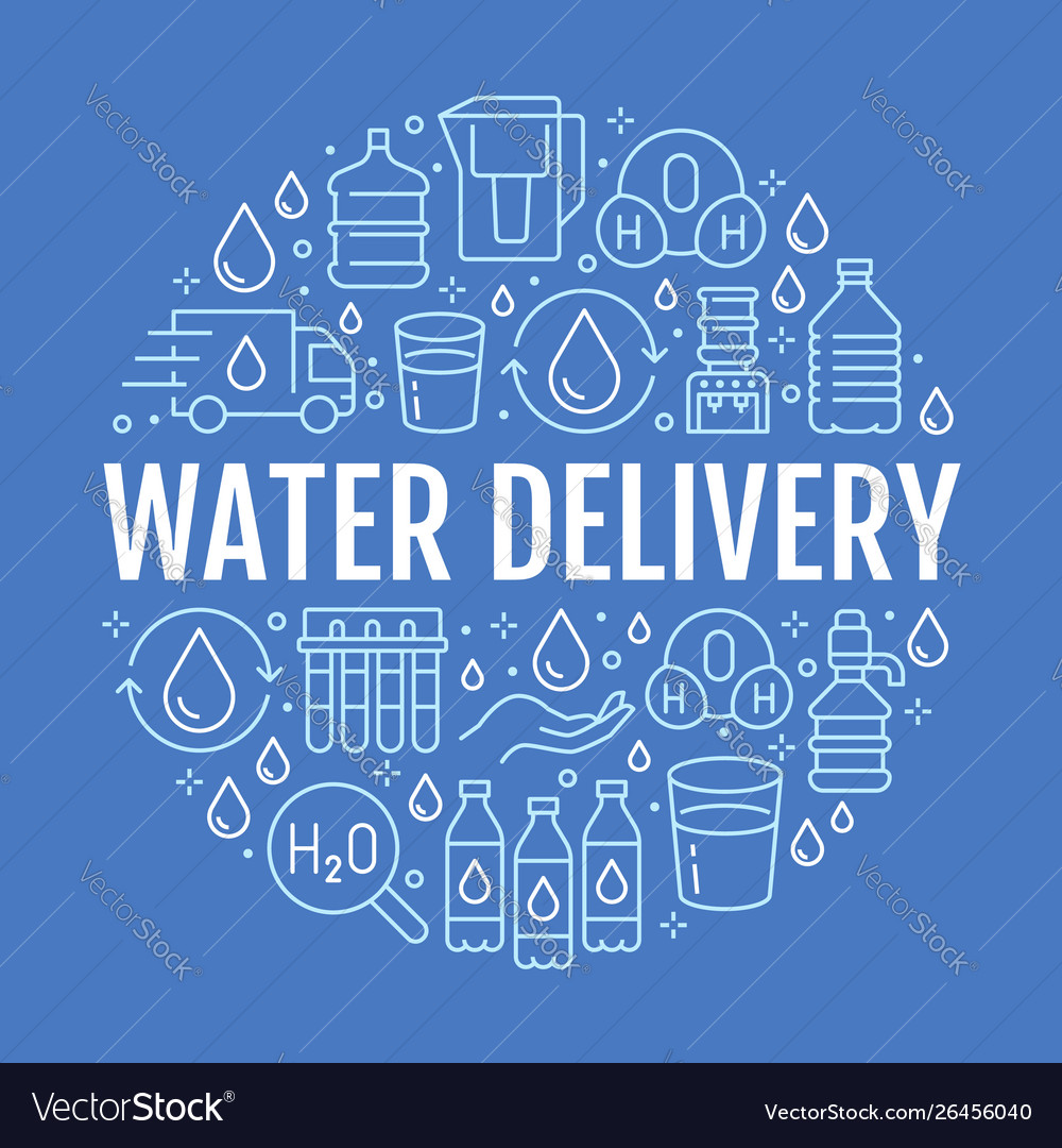 Pure water circle banner with flat line