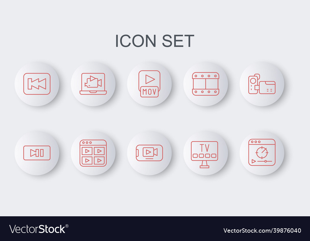 Set line online play video pause button mov file vector image Set line online play video pause button mov file