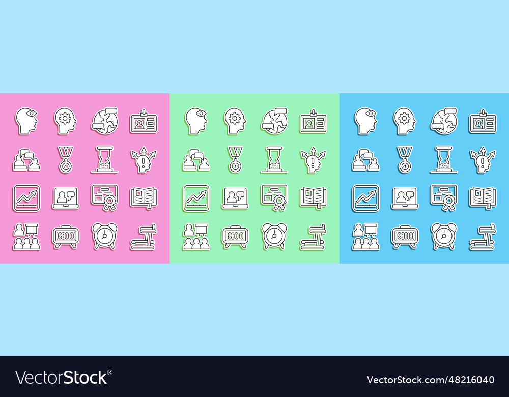 Set line treadmill machine reading book project vector image Set line treadmill machine reading book project