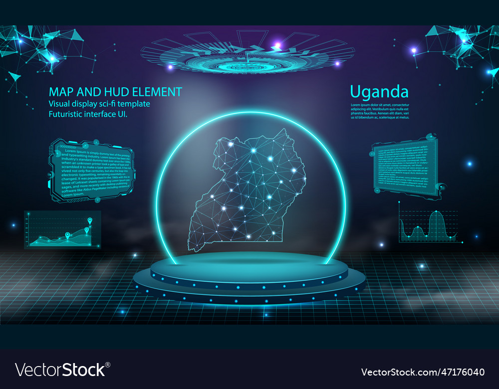 Uganda map light connecting effect background vector image Uganda map light connecting effect background