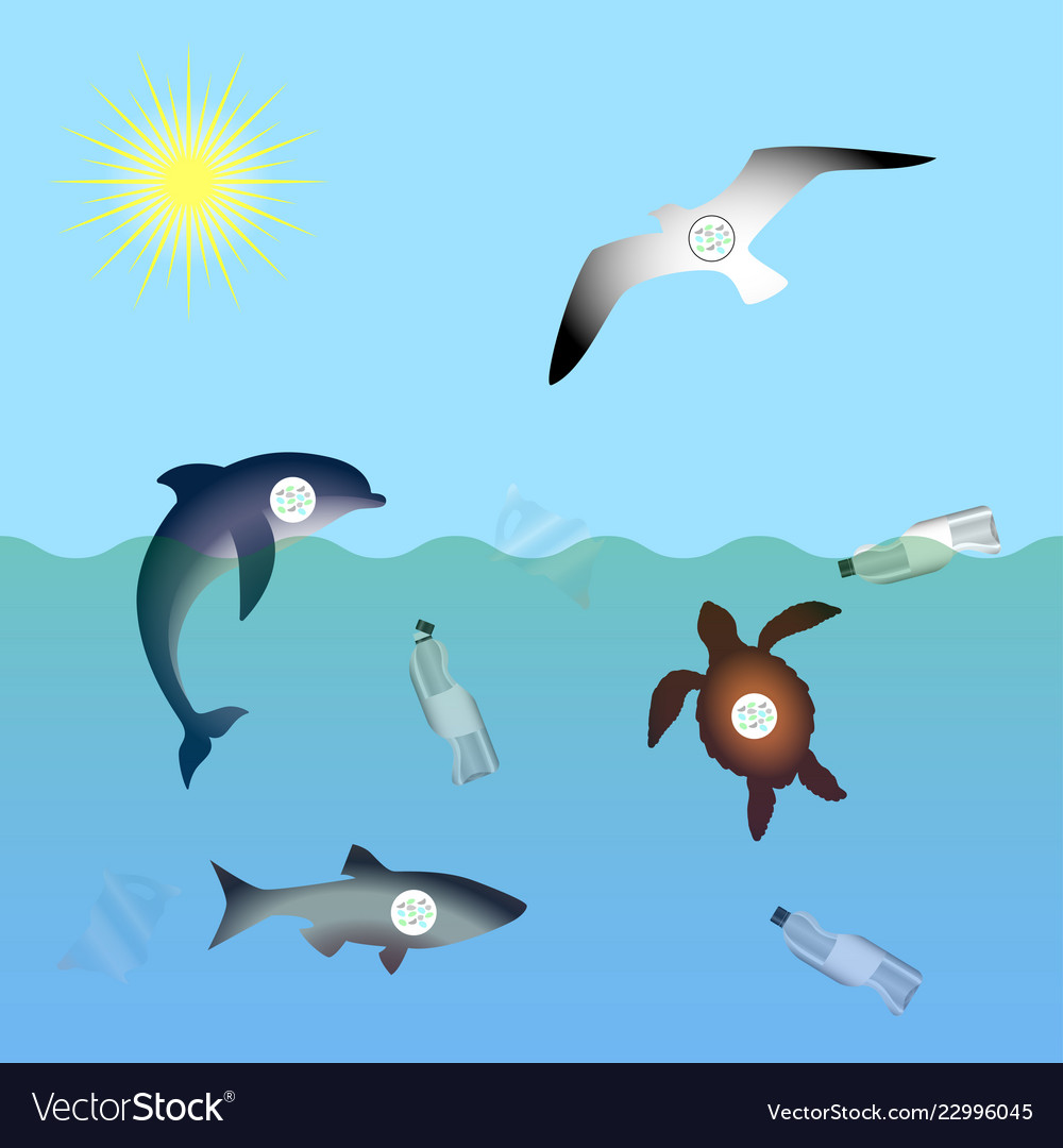 Animals affected by microplastic water Royalty Free Vector Animals affected by microplastic water Royalty Free Vector