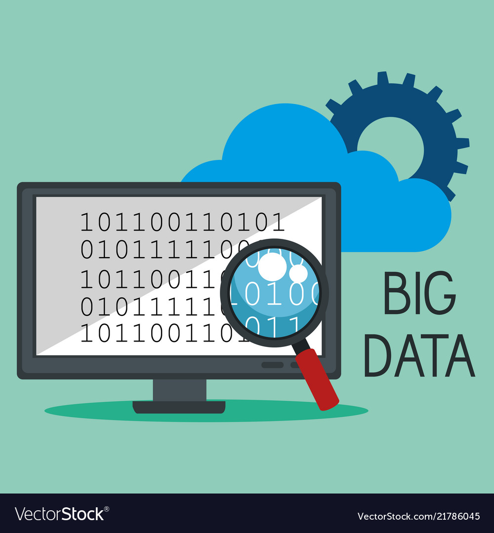 Desktop computer with big data icons vector image Desktop computer with big data icons