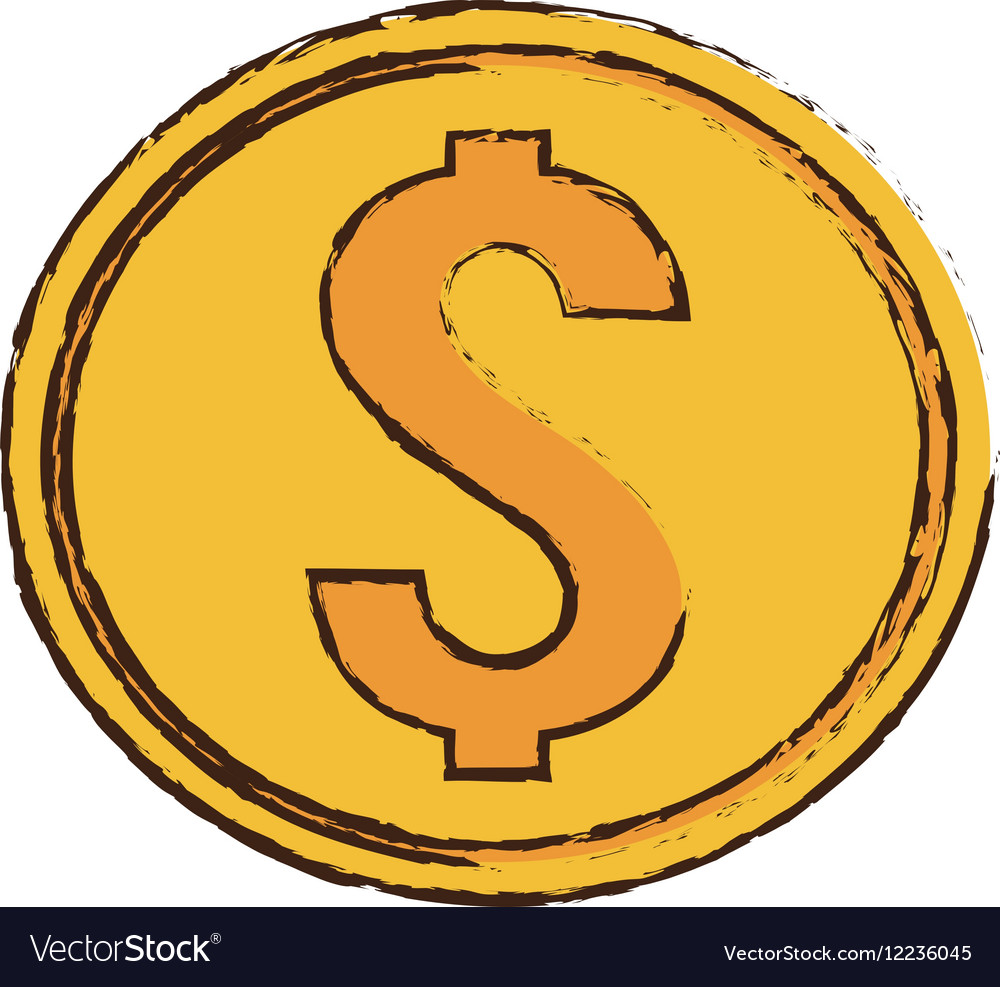 Drawing gold coin money dollar Royalty Free Vector Image