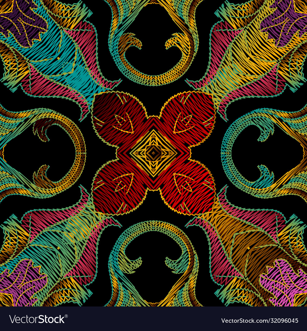 Embroidery floral seamless pattern baroque