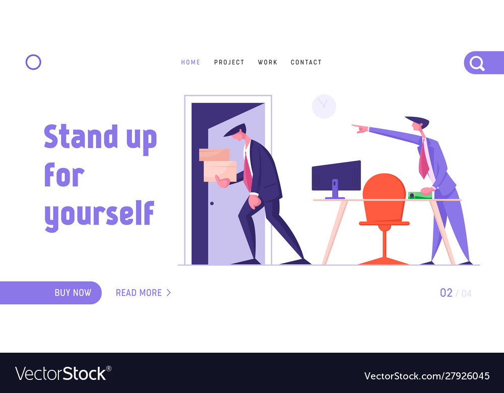 Fired employee leaving office with things website Vector Image