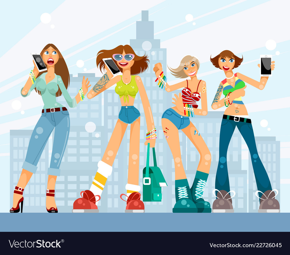 Girls on a city background