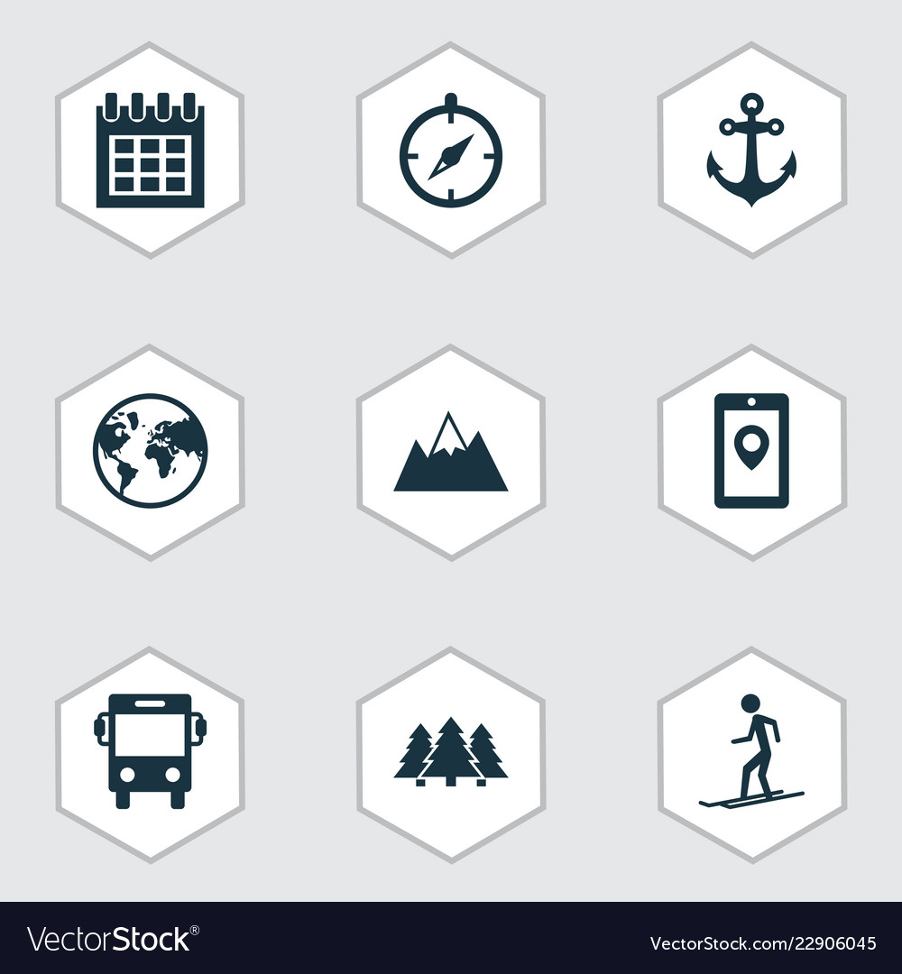 Journey icons set with earth anchor map app