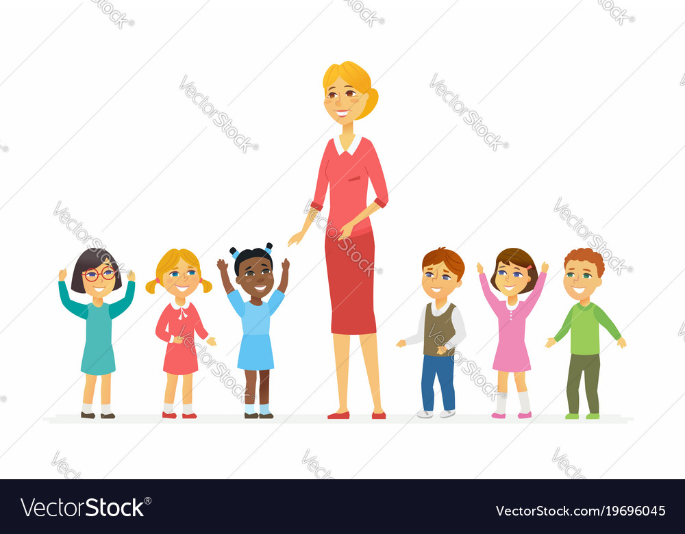 kindergarten teacher with children