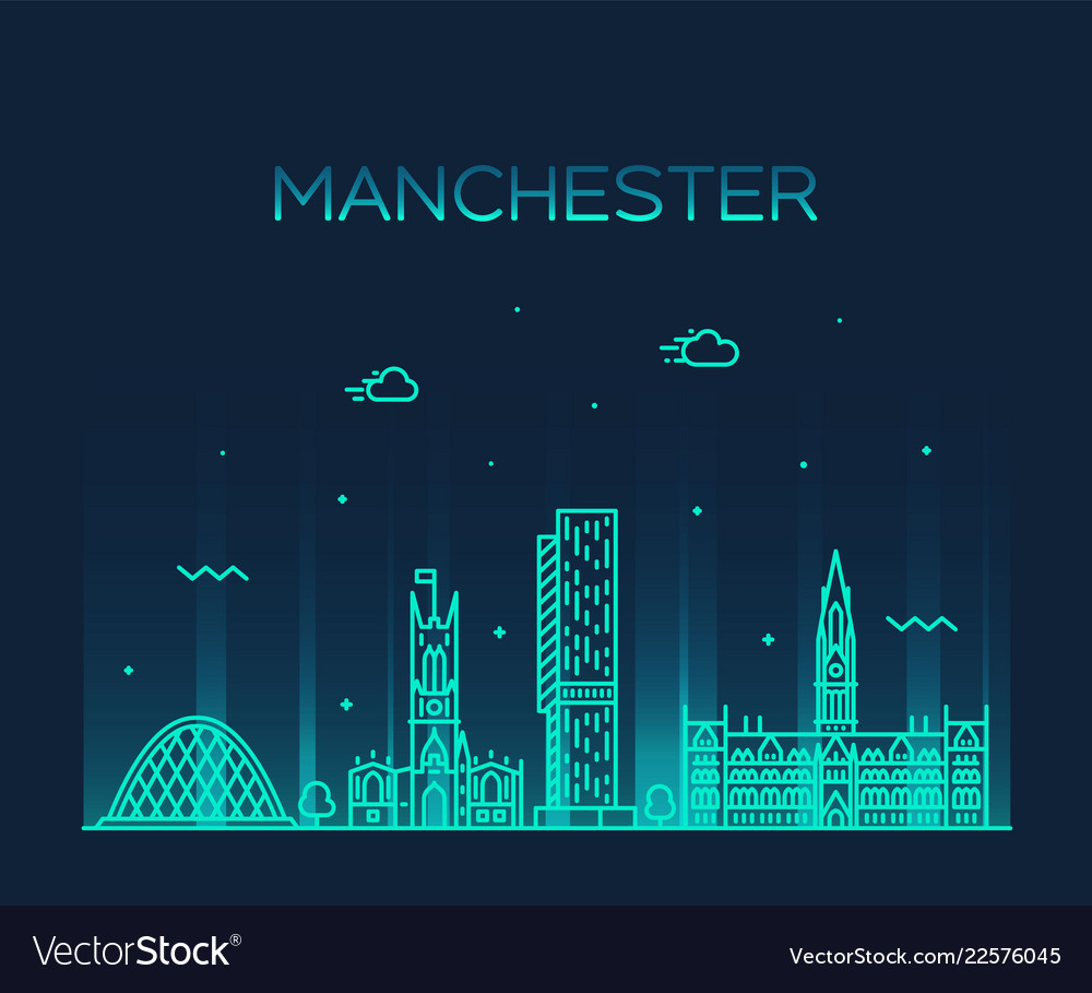 Manchester skyline big city england linear Vector Image