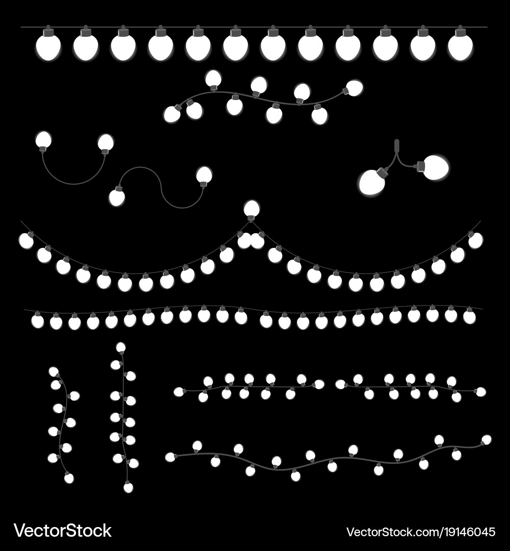 White christmas lights on black backgound Vector Image