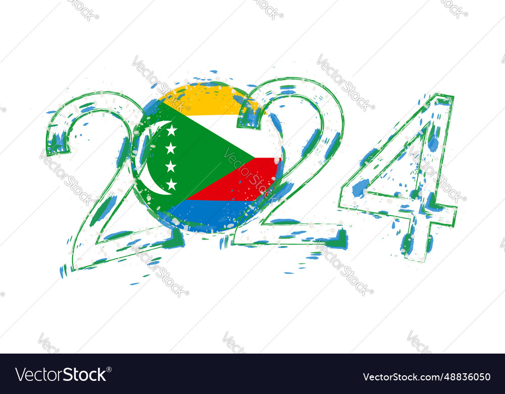 2024 year in grunge style with flag of comoros Vector Image