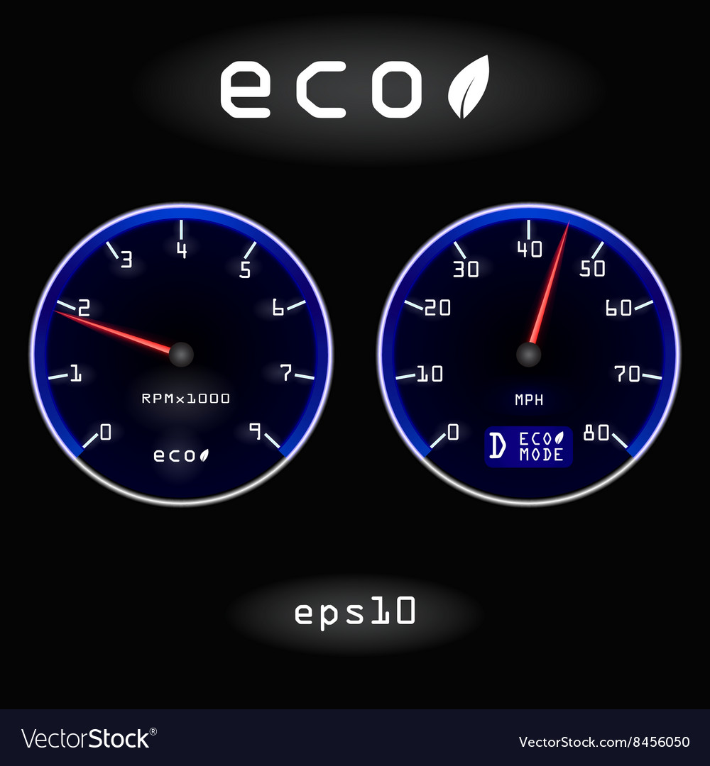Abstract car speedometer and tachometer on black b