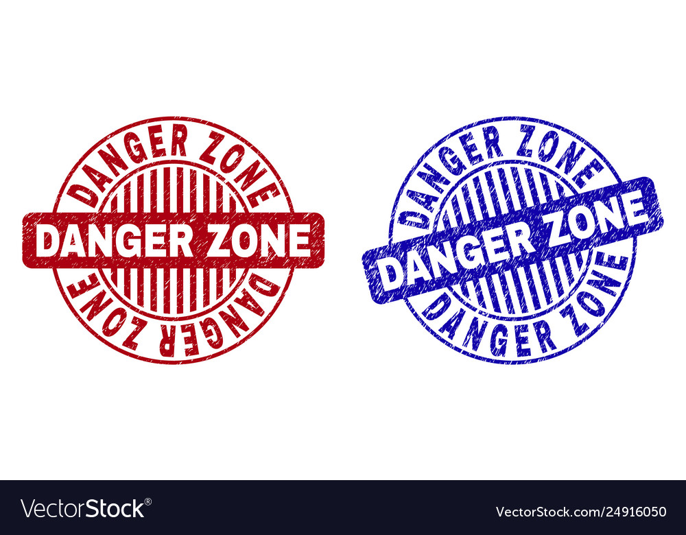 Grunge danger zone scratched round stamp seals vector image Grunge danger zone scratched round stamp seals