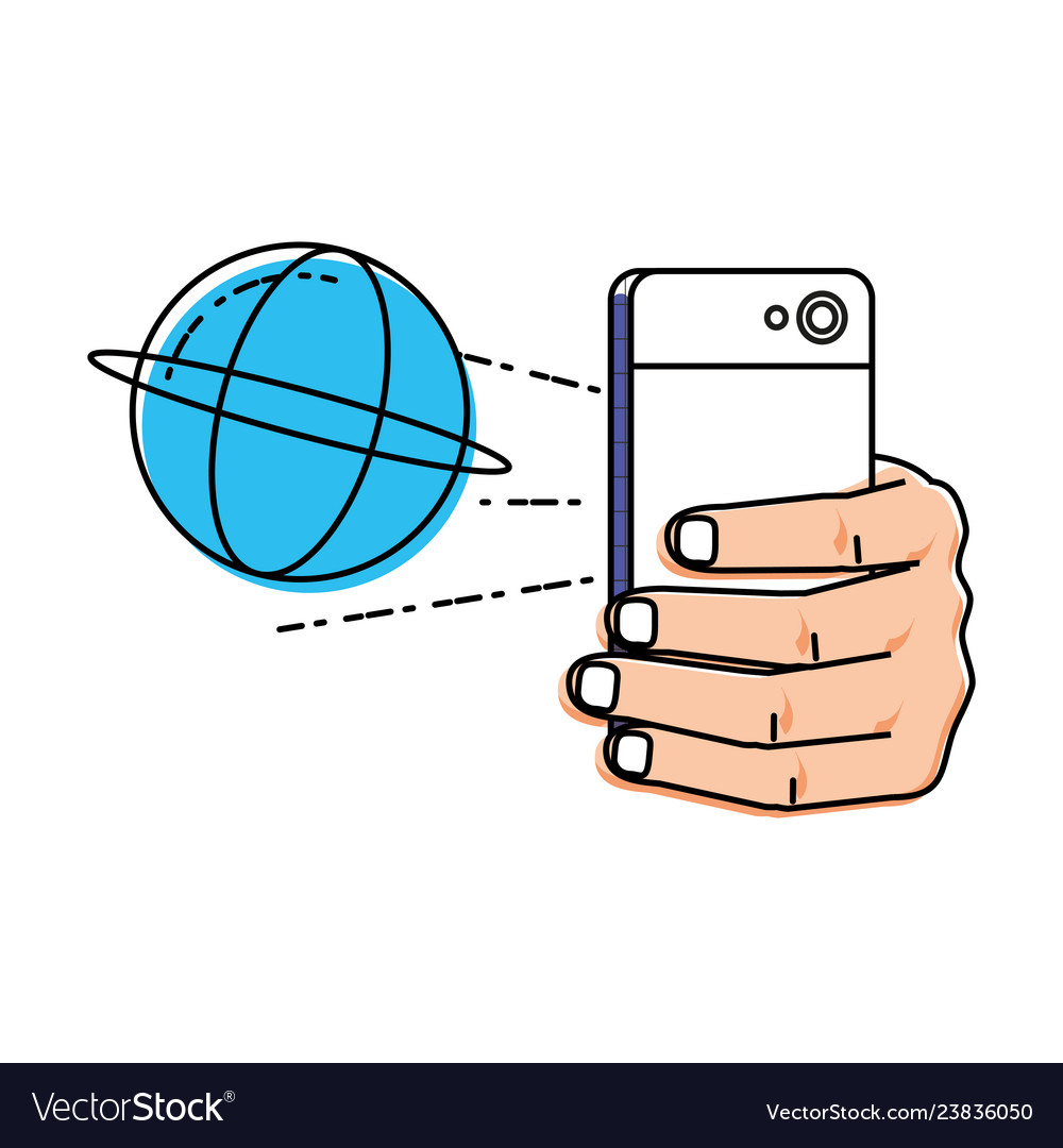 Hand using smartphone with sphere browser vector image Hand using smartphone with sphere browser