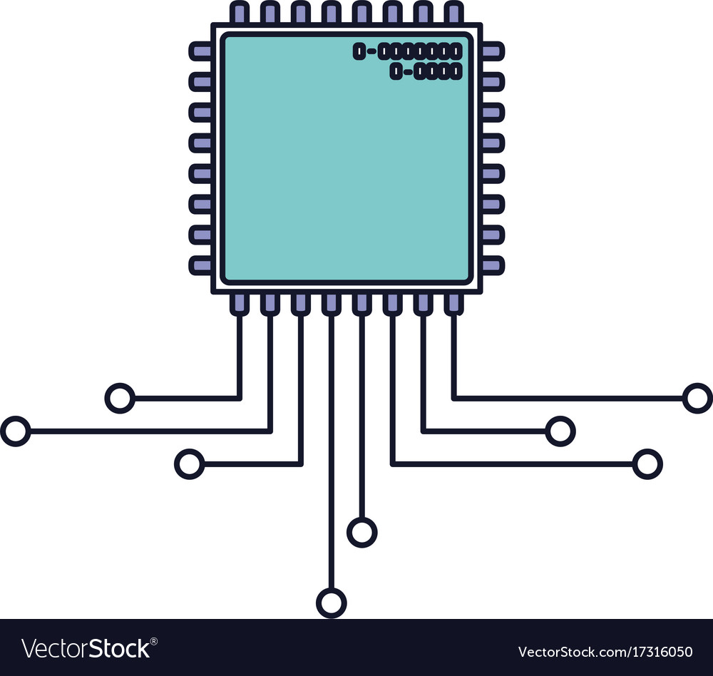 Microchip icon with connections in color section