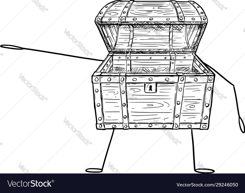 Open empty treasure pirate chest cartoon