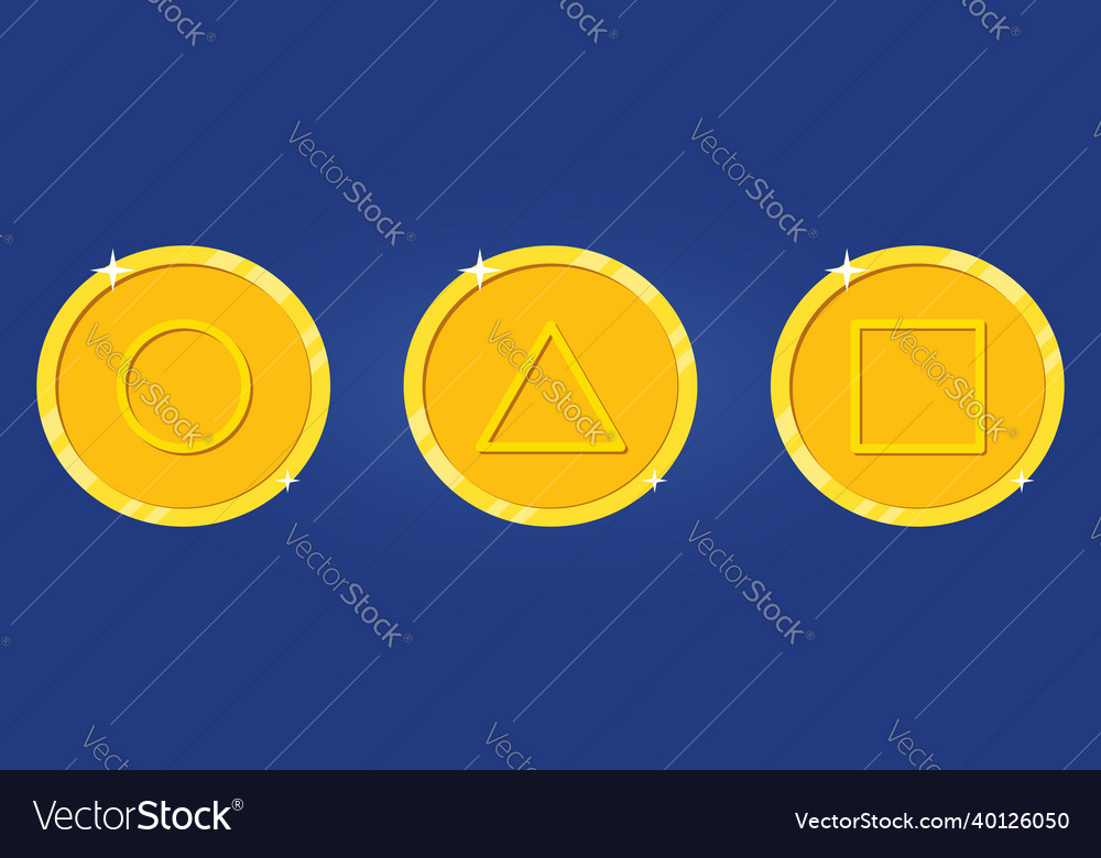 Set of golden coin with circle triangle square