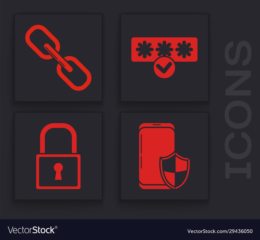 Set smartphone with security shield chain link vector image Set smartphone with security shield chain link