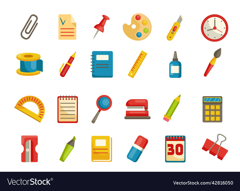 Stationery tool office accessory icons isolated Vector Image