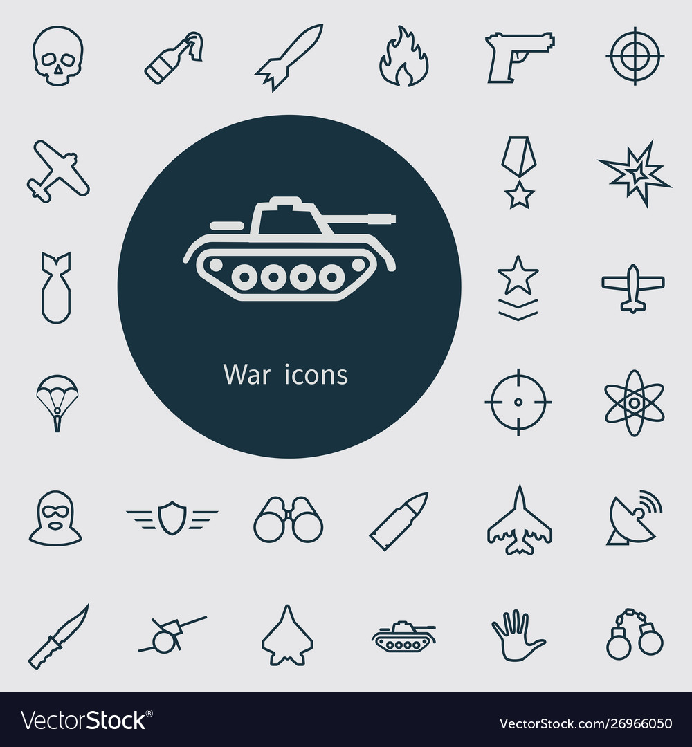 War outline thin flat digital icon set
