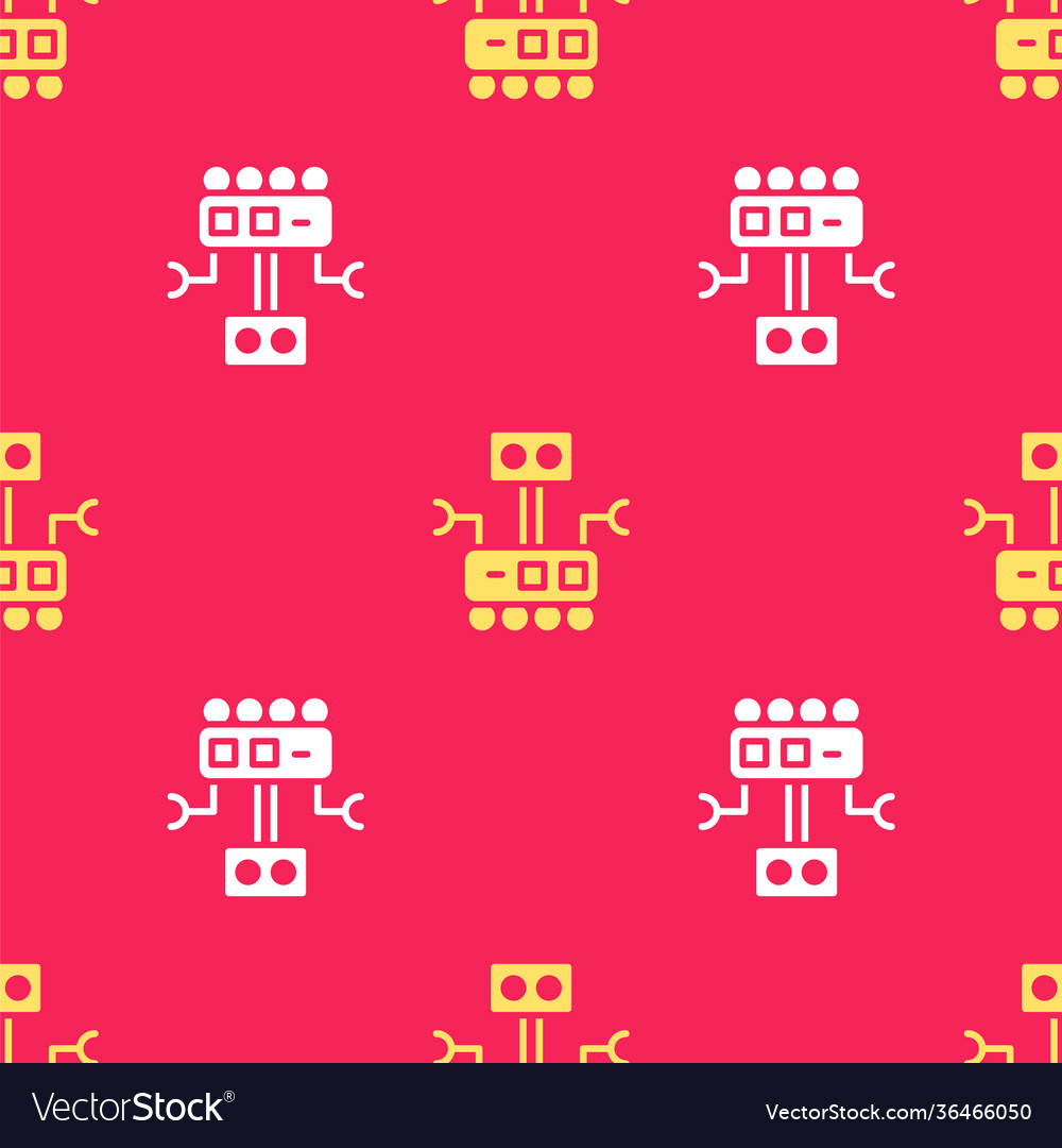 Yellow robot icon isolated seamless pattern on red vector image Yellow robot icon isolated seamless pattern on red