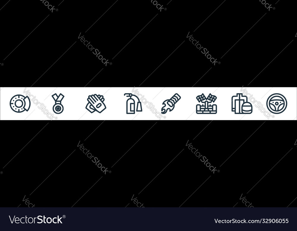Auto racing line icons linear set quality vector image Auto racing line icons linear set quality