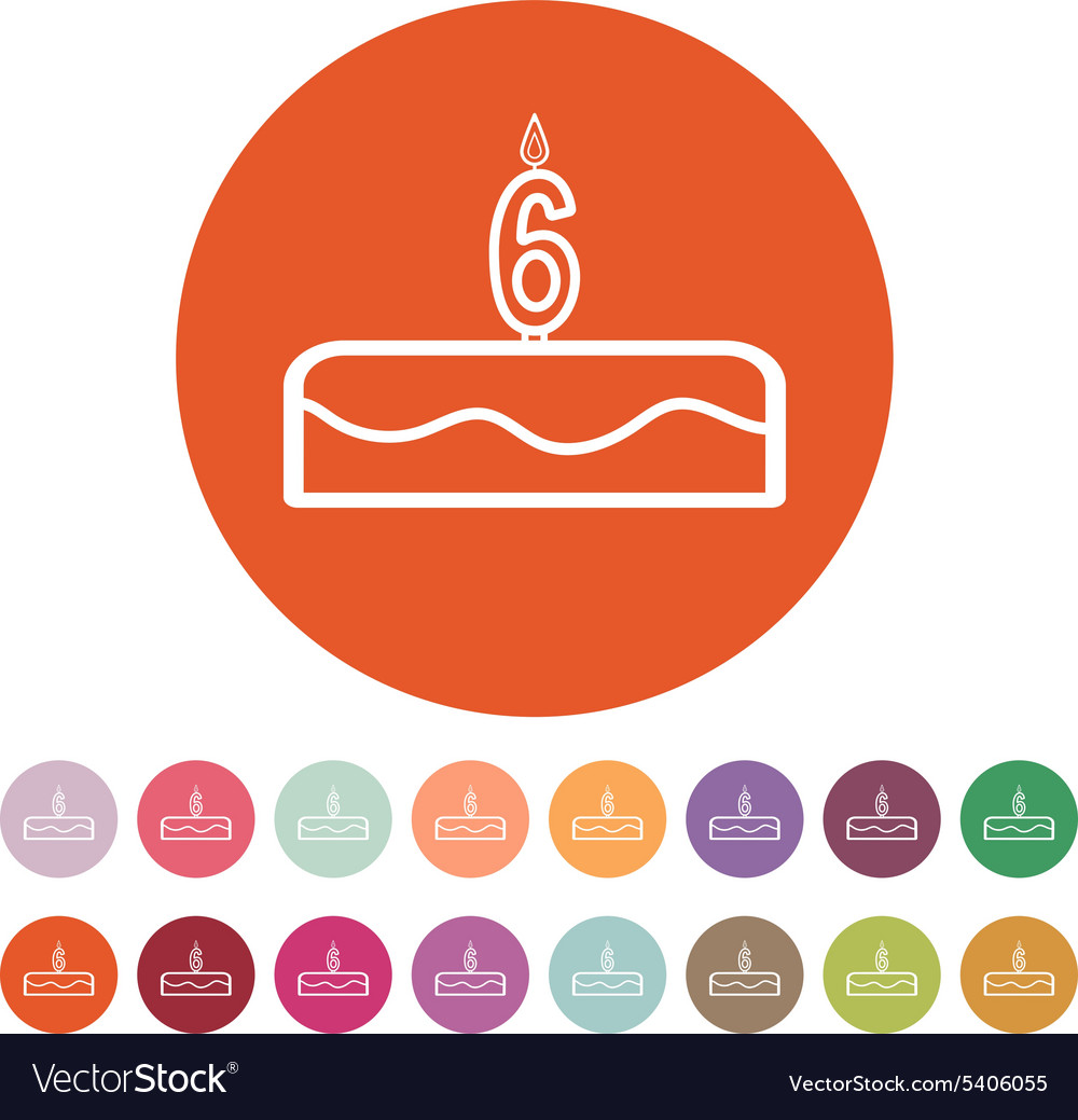 Cake with candles in the form of number 6 icon