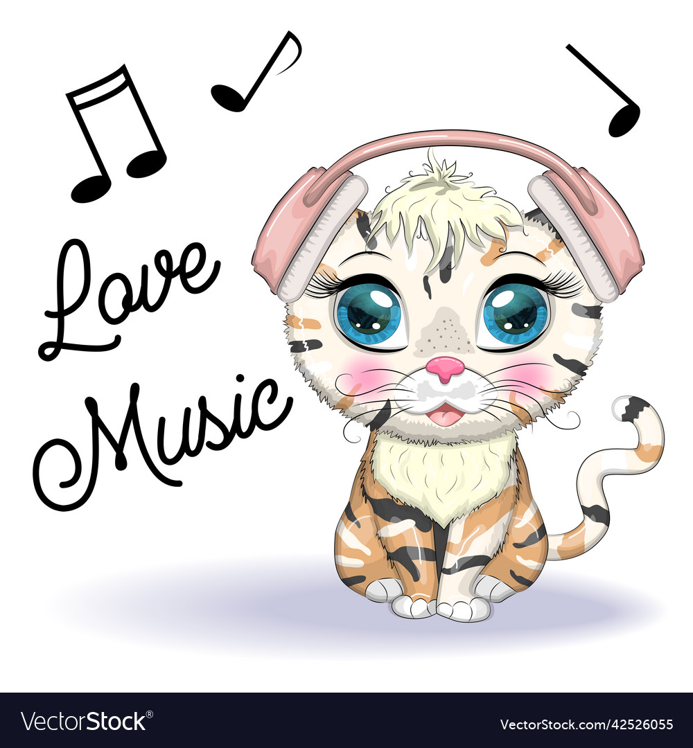 Cartoon cat music lover in headphones listens Vector Image Cartoon cat music lover in headphones listens Vector Image