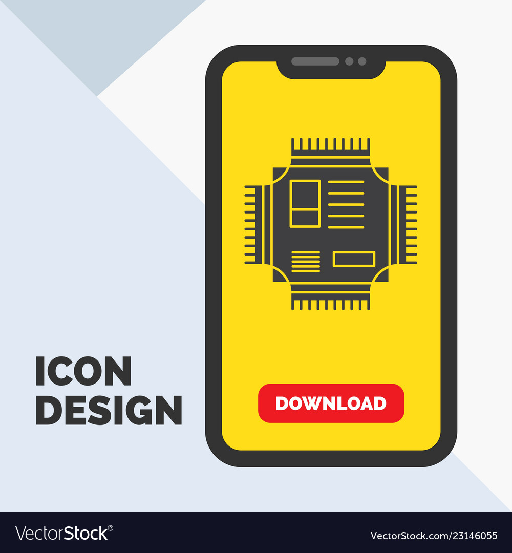Chip cpu microchip processor technology glyph vector image Chip cpu microchip processor technology glyph