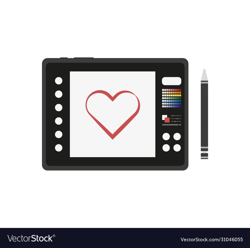 Designer graphics tablet with stylus in flat vector image Designer graphics tablet with stylus in flat