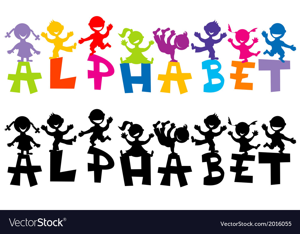 Doodle children with alphabet letters