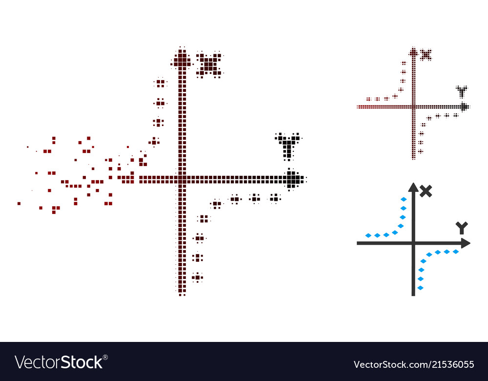 Fragmented pixel halftone dotted hyperbola plot vector image Fragmented pixel halftone dotted hyperbola plot