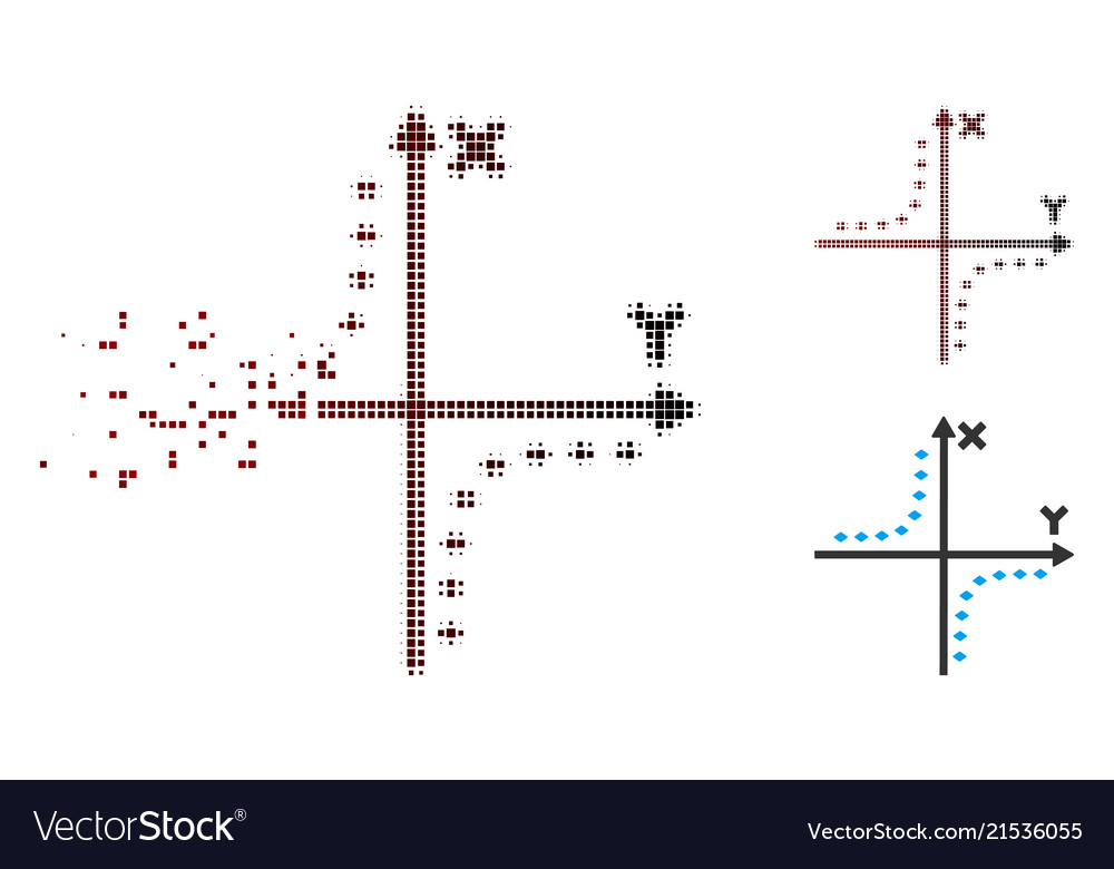 Fragmented pixel halftone dotted hyperbola plot