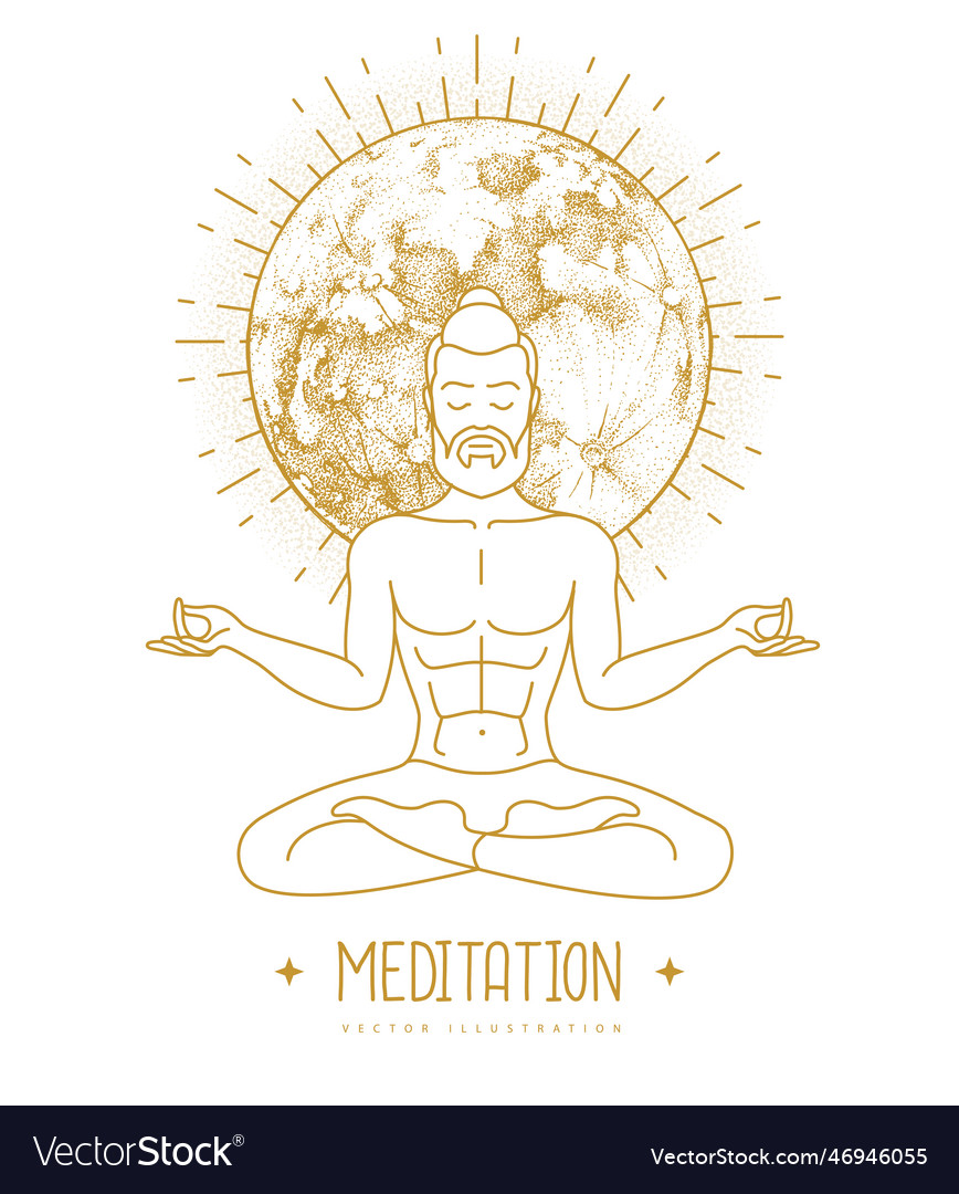 Handsome man meditation in lotus position Vector Image