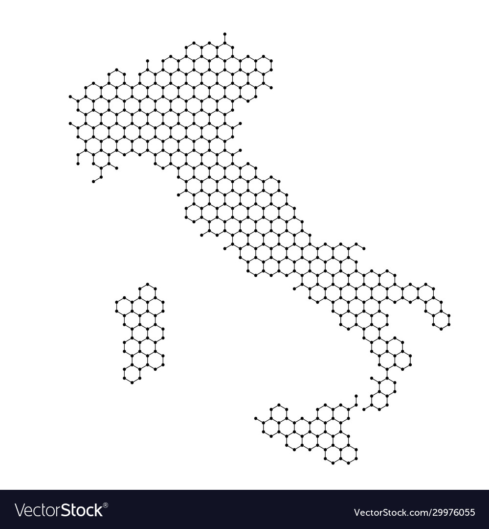 Italy map from abstract futuristic hexagonal