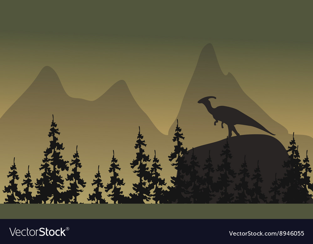 On cliff parasaurolophus silhouette