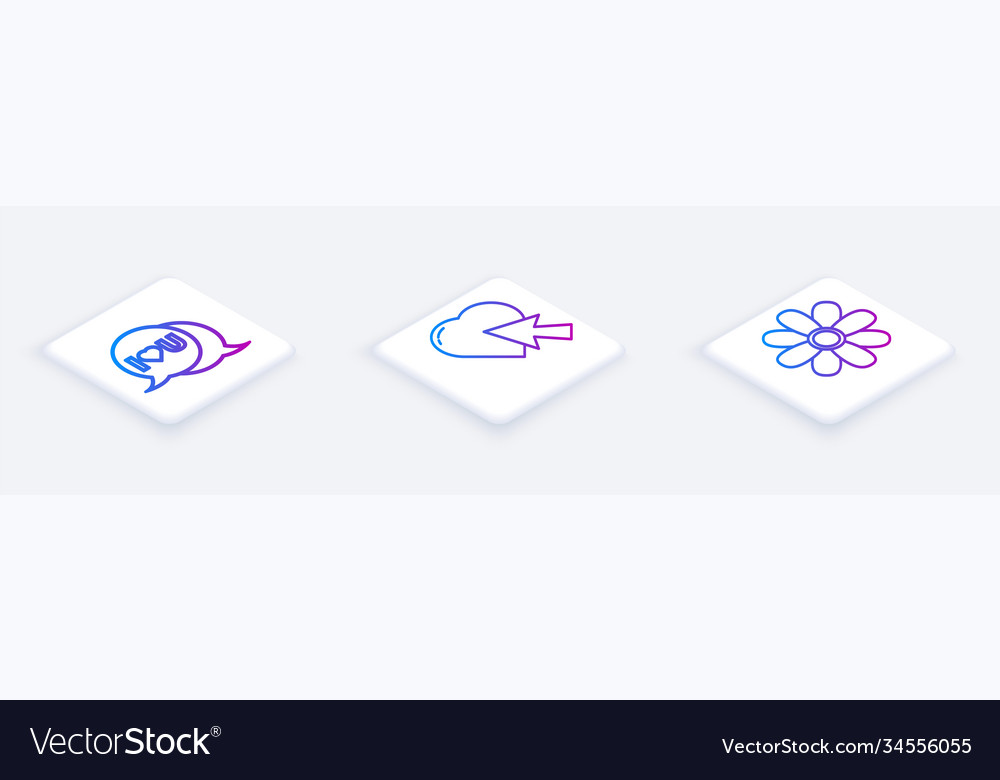 Set isometric line speech bubble with i love you