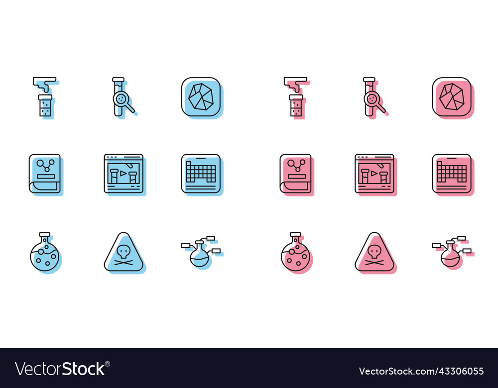 Set line test tube and flask triangle warning vector image Set line test tube and flask triangle warning