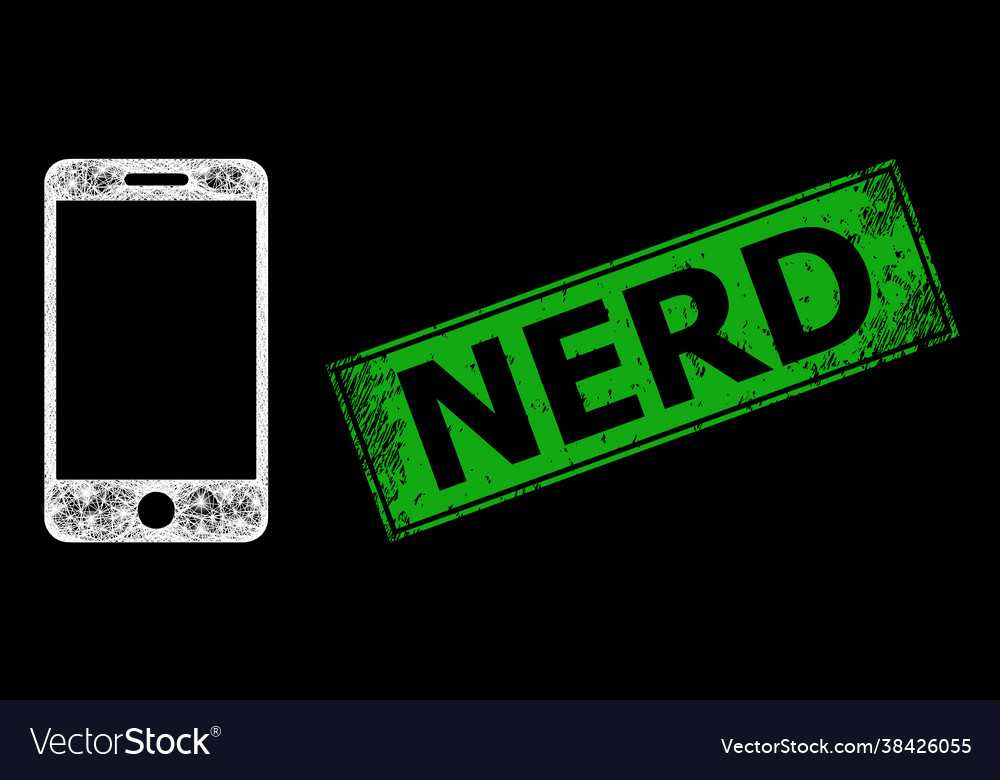 Textured nerd stamp seal and net smartphone web vector image Textured nerd stamp seal and net smartphone web
