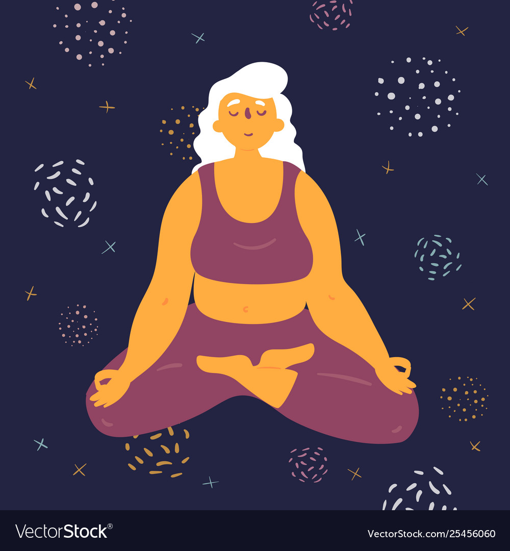 Körper positive Frau macht Lotus asana im Raum vector image Körper positive Frau macht Lotus asana im Raum