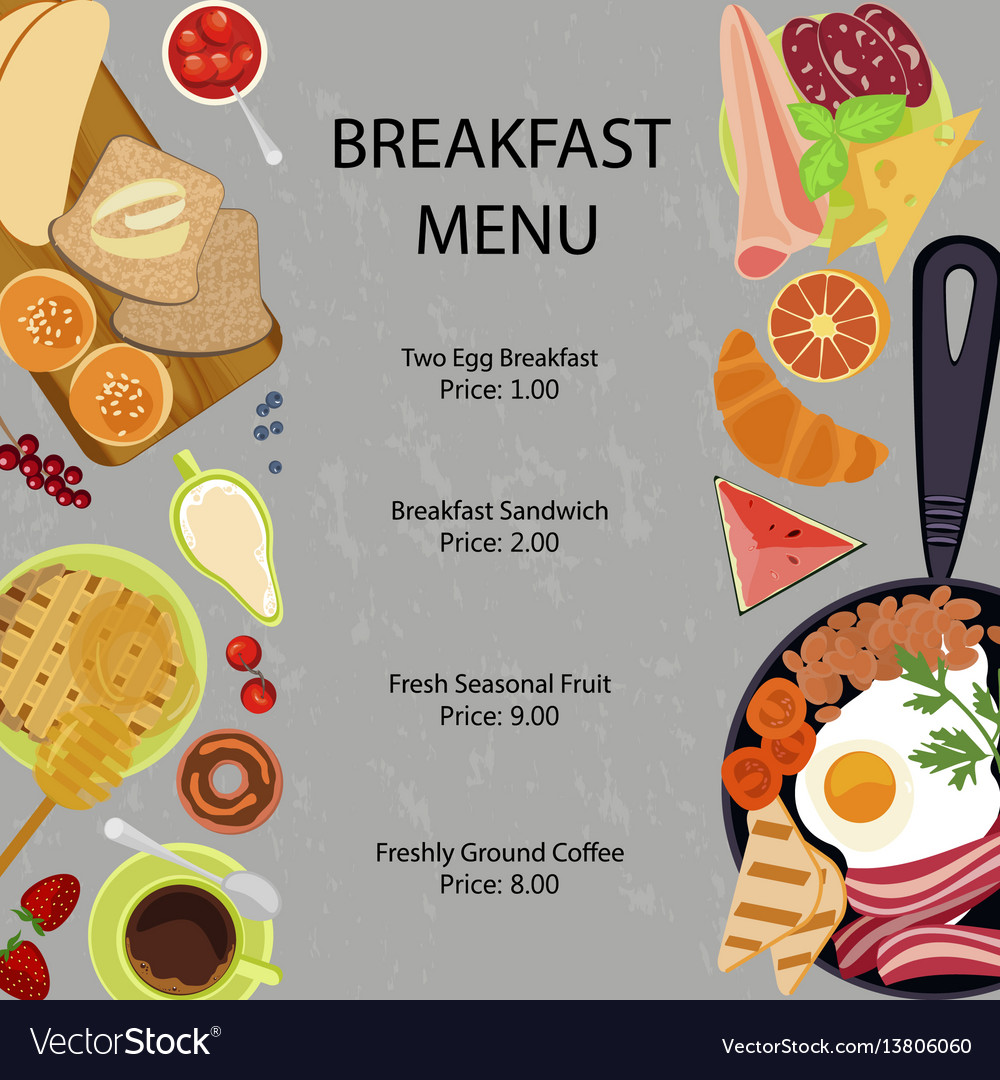 Breakfast Menu Flat Design Royalty Free Vector Image