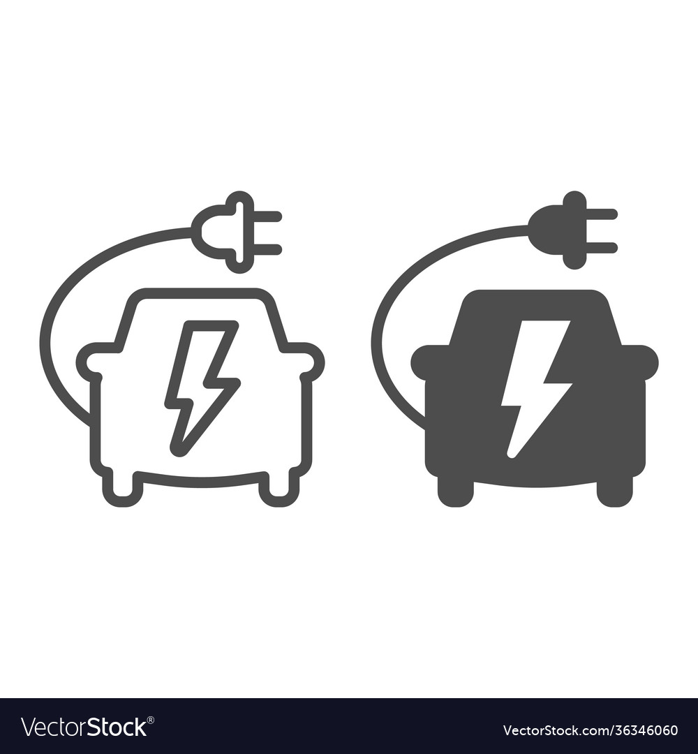 Car with plug cord and lightning line solid vector image Car with plug cord and lightning line solid
