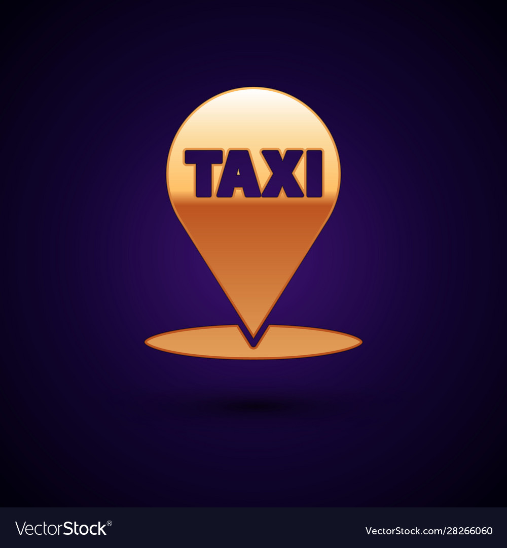 Gold map pointer with taxi icon isolated on dark vector image Gold map pointer with taxi icon isolated on dark