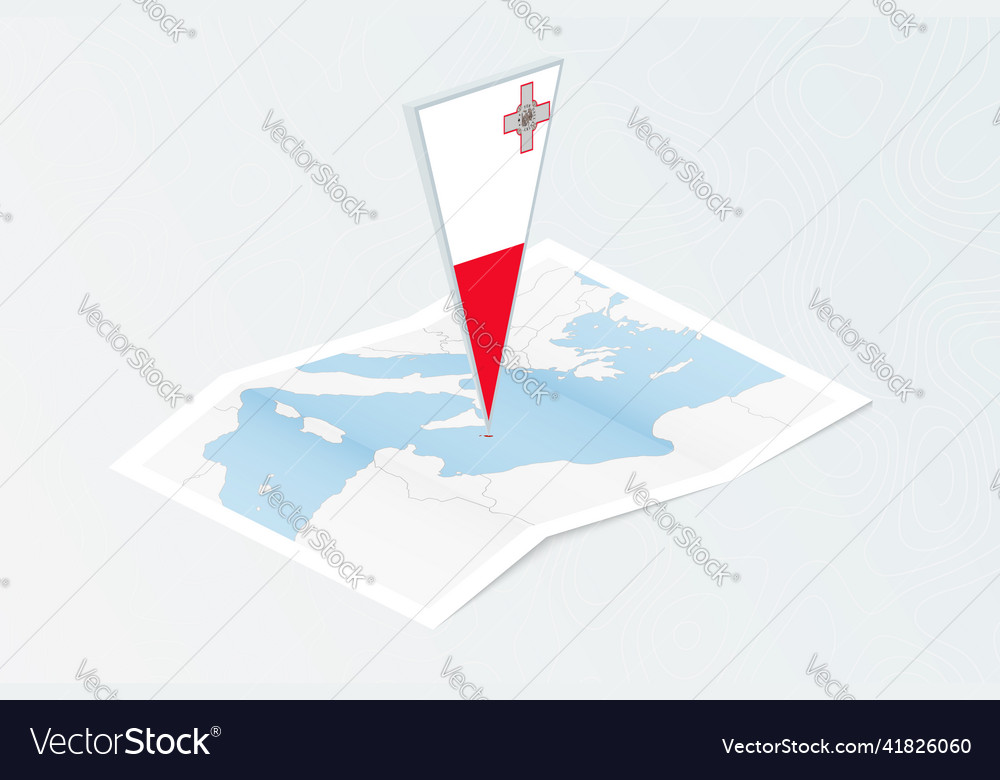 Isometric paper map of malta with triangular flag vector image Isometric paper map of malta with triangular flag