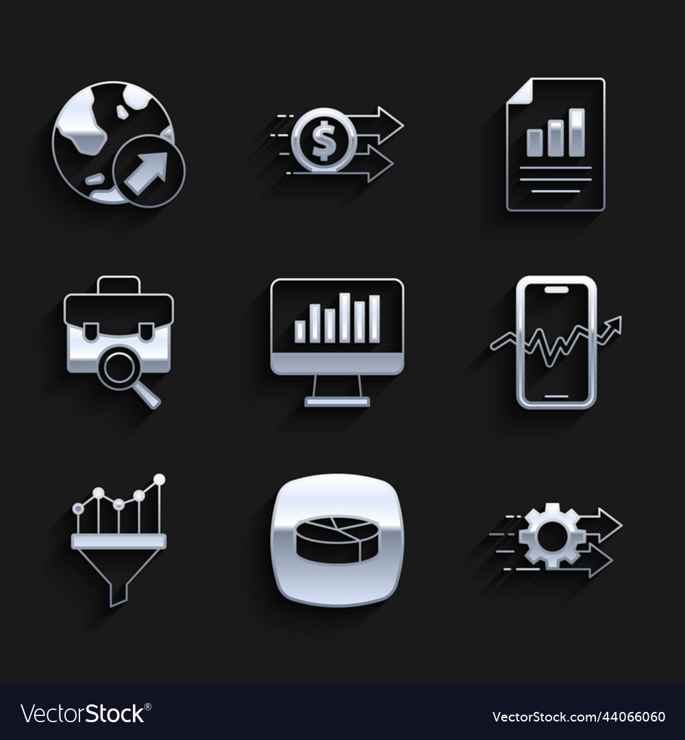 Set monitor with graph chart pie infographic time